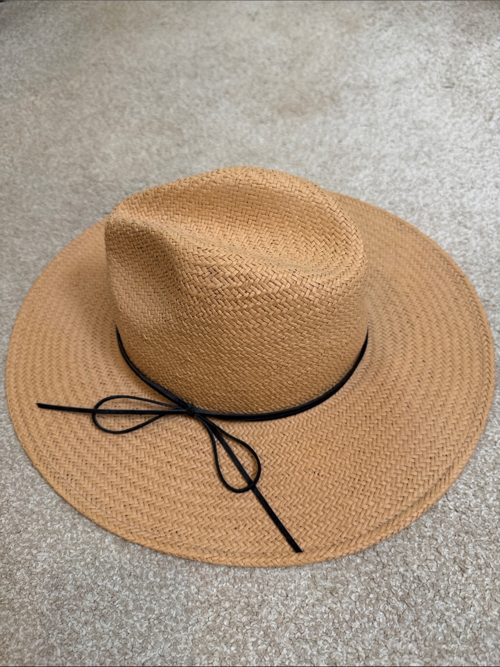 Aritzia Alxiliary Wide Brim Straw Sun Hat with Black Tie - Tan -Brand new